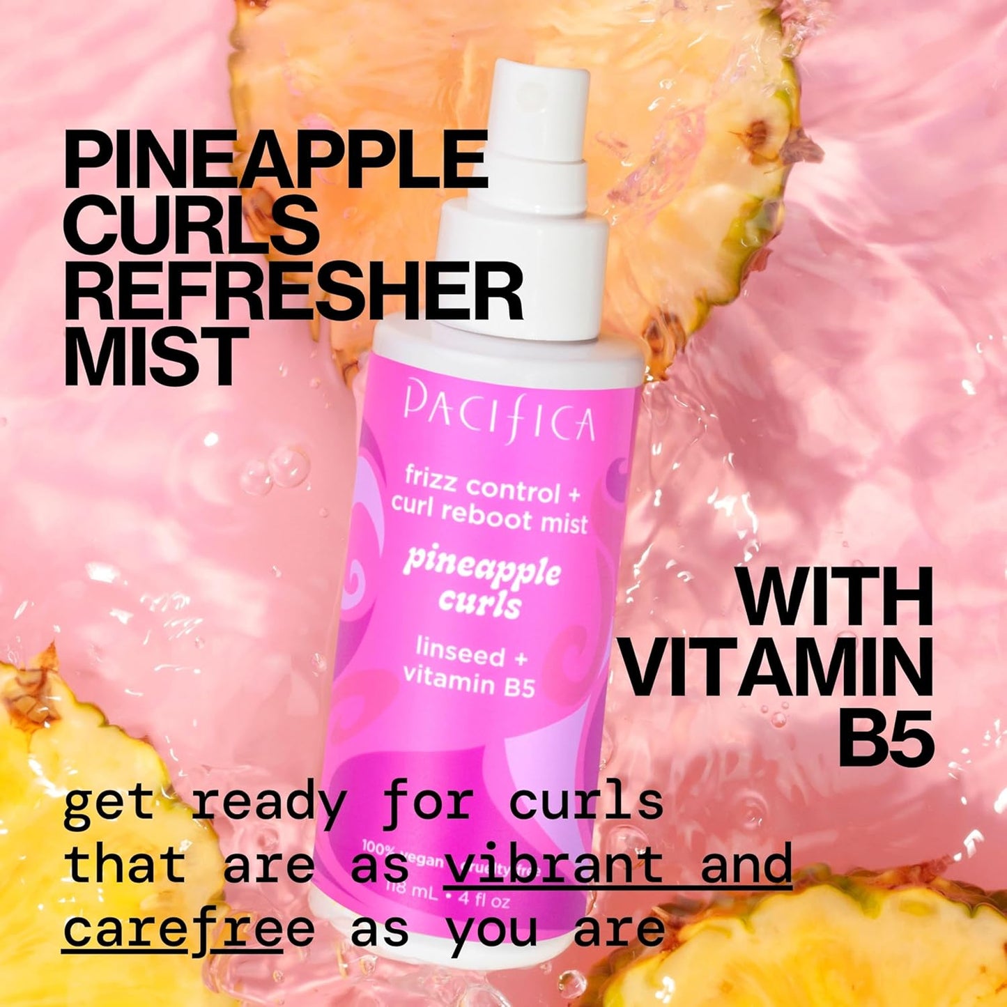 Pacifica Beauty Pineapple Curls Curl Cream & Refresher Mist Set for Curly & Coily Hair – Defining Cream + Day 2 Curl Refresh Spray, Enhances Definition, Tames Frizz, Vegan & Cruelty-Free
