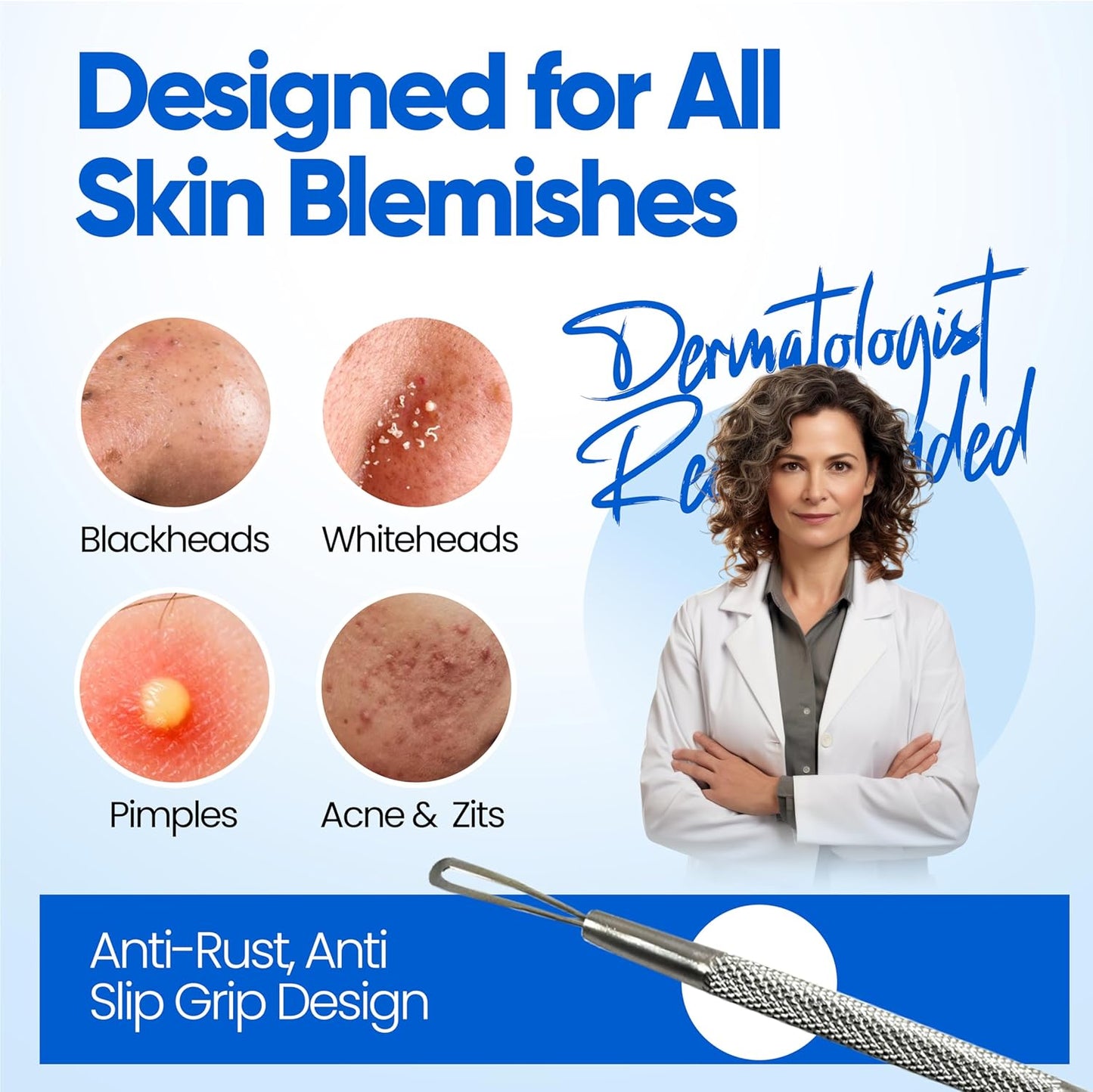 Blackhead Remover Extractor Pimple Popper Tools - Comedone Acne Zit Cleaner Kit for Nose Facial Pore Press Tool for Face Blemish Whitehead Popping Extractors, Stainless Steel 4 Pc Set by Krisp Beauty