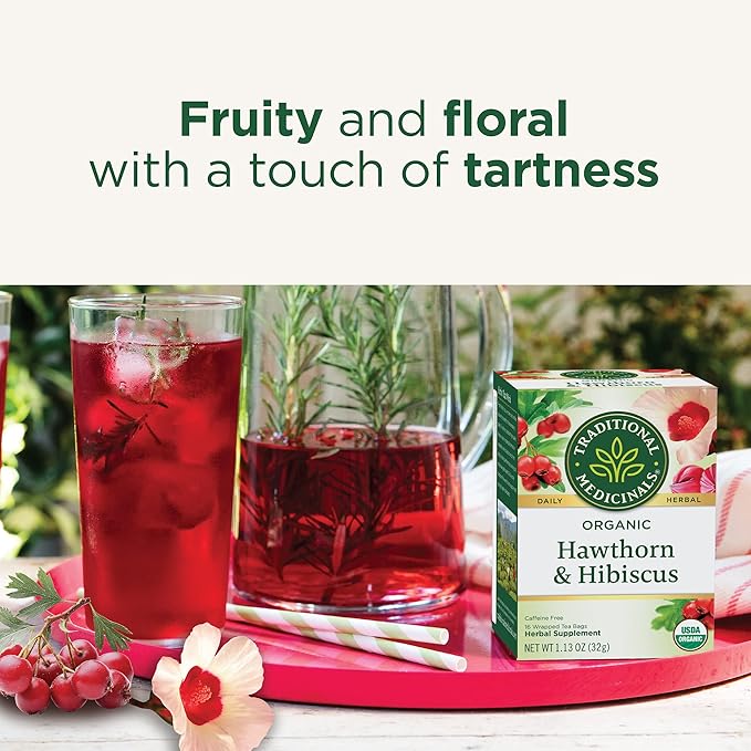 Traditional Medicinals Tea, Organic Hawthorn & Hibiscus, Promotes Heart Health, 96 Tea Bags (6 Pack)