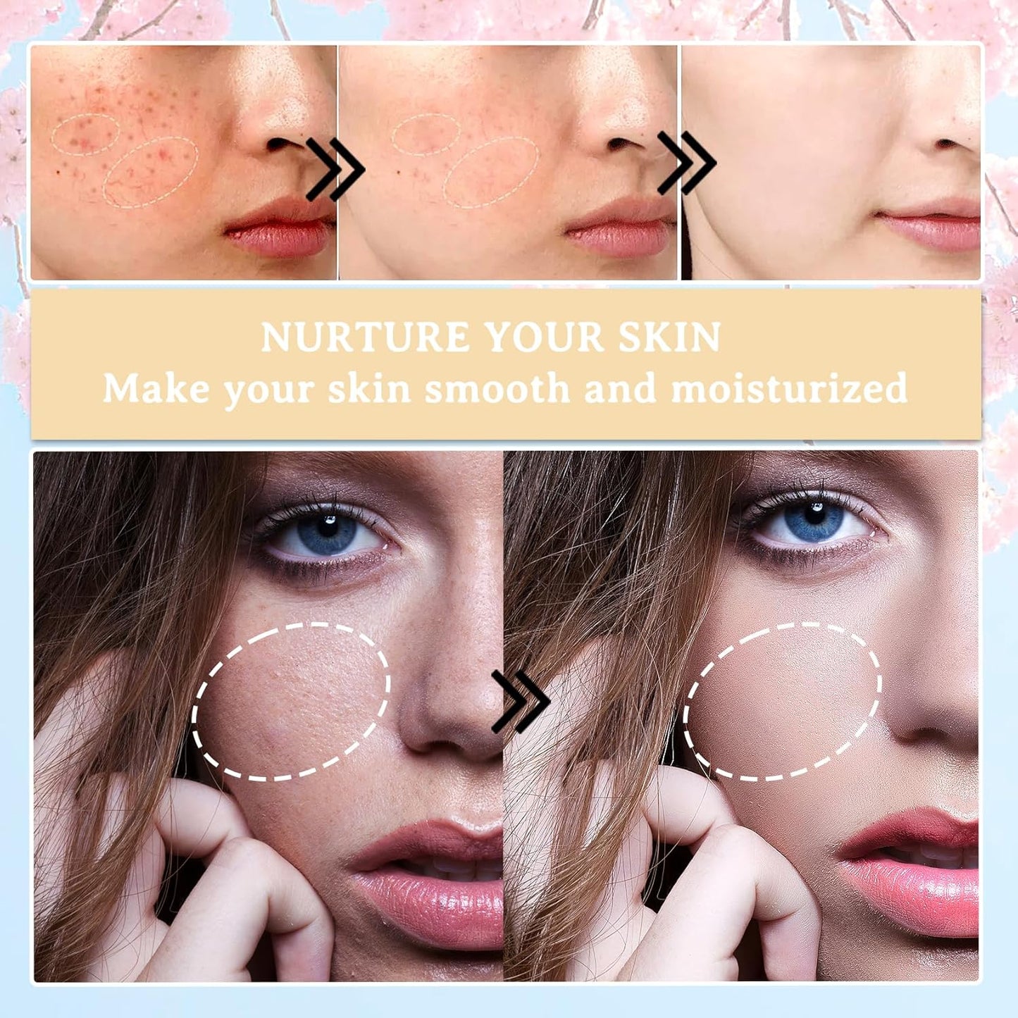 Sakura Skin Care Set,Moisturizing Skincare Kit with Face Cleanser,Facial Serum,Toner,Eye Cream,Face Cream and Hydrating Face Masks,Long-lasting Nourishing Skincare Set Facial Kit for Women（8pcs）