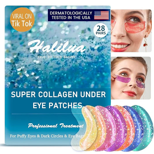 Miniling 28 Pairs Eye Masks, Reduce Wrinkles Under Eye Patches for Puffy Eyes, Dark Circles, Eye Bags, Natural Collagen Eye Gels Pads Face Moisturizer for Women Men