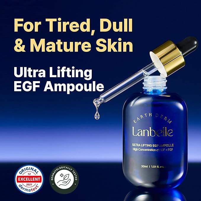 LANBELLE Ultra Lifting EGF FGF 10 ppm Ampoule Serum w/Centella Asiatica Hyaluronic Acids | Improves Skin Balance Elasticity Reduces Fine Lines Blemish Spots Hydrating Korean Skincare
