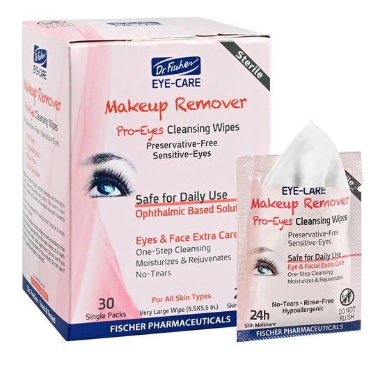 Dr. FIscher Makeup Remover Wipes - Sensitive Skin Formula, Individually Sealed, No Rinse, Eyes and Face Safe (30)