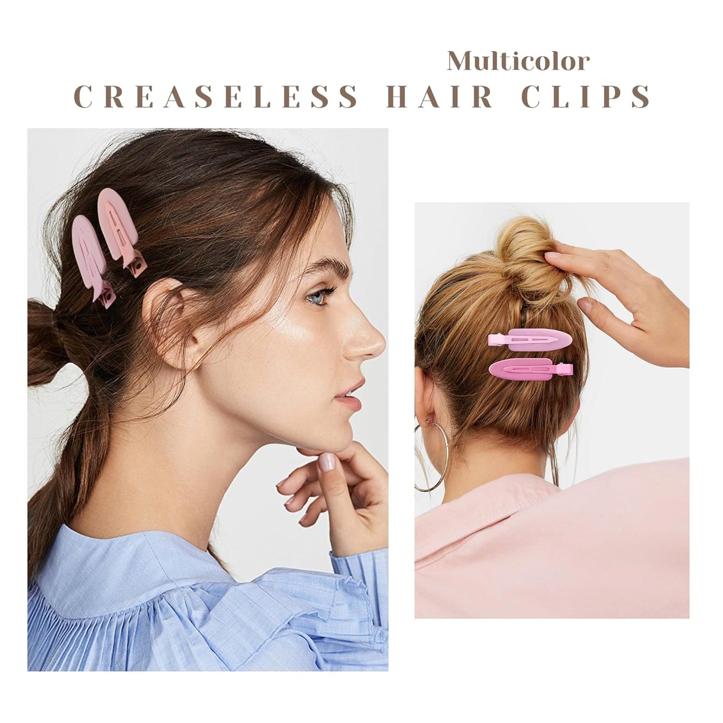 10 Pcs Creaseless No Crease No Bend Flat Hair Clips For Styling Non Slip Makeup Clips For Women Salon Hairstyle, Pink Rose Red