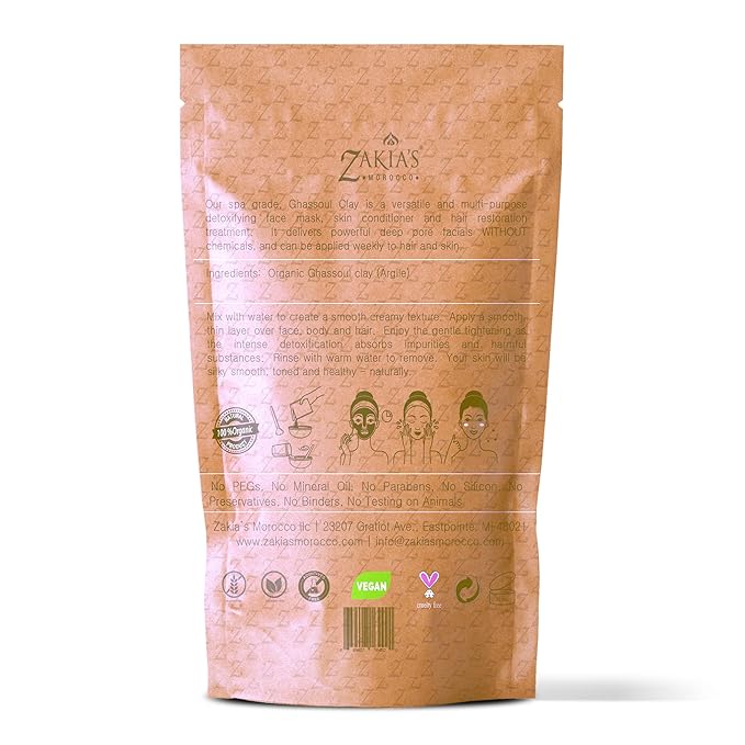 Zakia's Morocco Moroccan Rhassoul Clay Mask (Orange Blossom) - Organic Natural Facial Mask and Skin Care Treatment - Anti-aging Mud Mask Heals Dry & Oily Skin, Acne, Eczema & Psoriasis - 8 Oz