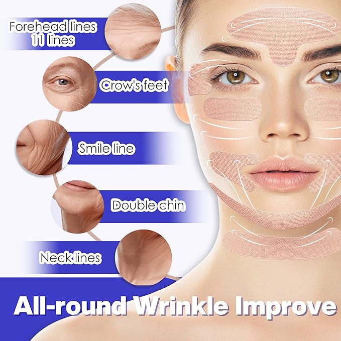 Anti Wrinkle Patches 160 PCS Face Lift Tape, Anti aging Face Tape for Neck, Smile Line, Eye, Forehead, Sensitive Sleep Patches for Women Face Tightening