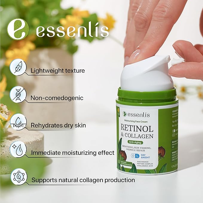 Retinol Cream for Day and Night, Anti Aging Face Moisturizer 1.7 Fl Oz, Collagen and Peptides Formula for All Skin Types