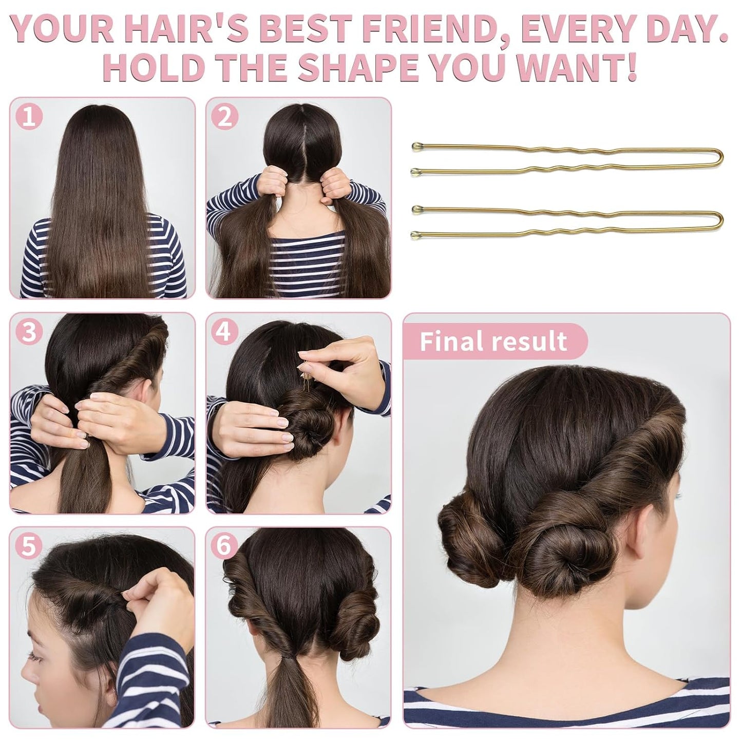 U Shaped Hair Pins -2.4 Inch 250 Count, Hair Pins for Women, Girls, Hairpins for Updos and Bun Hair, Hair Tools for Wedding and Dancing, Includes Storage Box(Bronze)