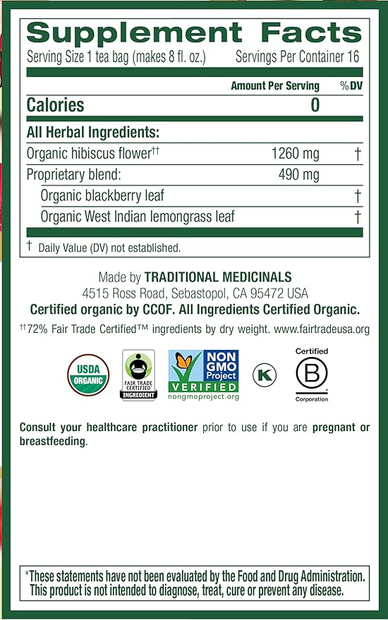 Traditional Medicinals - Organic Hibiscus Herbal Tea (6 Pack) - Supports Heart Health - 96 Tea Bags Total