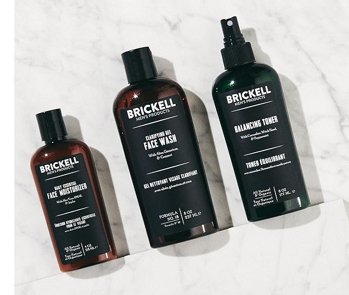 Brickell Men's Daily Face Cleanse Routine for Oily Skin, Alcohol Free Toner, Gel Facial Wash and Moisturizer, Natural and Organic, Unscented
