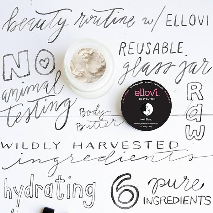 All-Natural Unisex Body Butter - Noir Blanc - Pure Enough to Eat - Made With Just 6 Vegan Ingredients - 100% Plant-Based Hydrating Moisturizer For Naturally Healthy Skin (3.4 fl. oz/100ml)