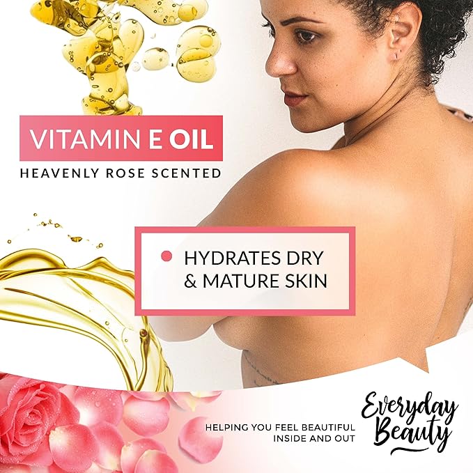 Organic Vitamin E Oil - Heavenly Rose Scented USDA Certified 100% All Natural Plant Based 2.02 Fl Oz Glass Bottle & Dropper - Lightweight & Great for Scars After Surgery - Reduce Wrinkles, Anti Aging