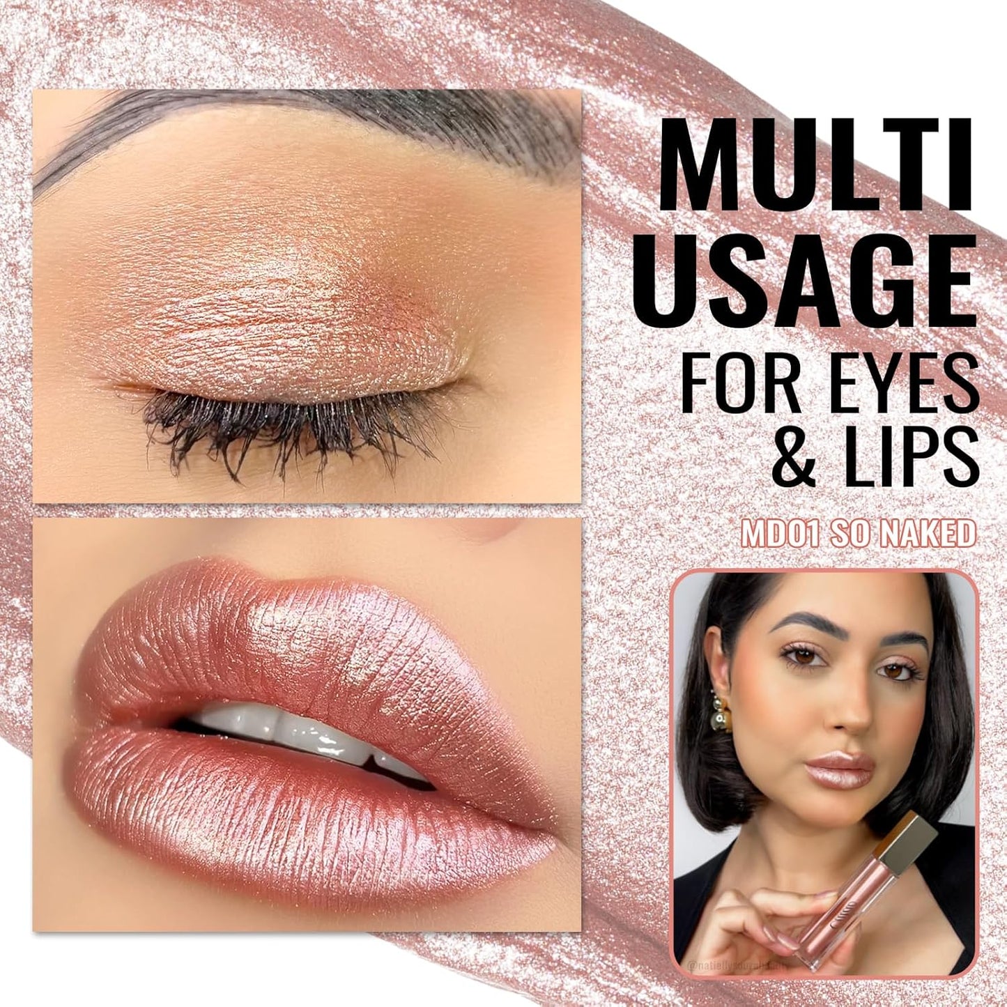 Oulac Pink Nude Metallic Shine Lipstick for Women, Dual Use for Lips & Eyeshadow, Long Lasting Lip Gloss, Metallic Matte High Impact Lip Color No Transfer Vegan Formula, 4.5ml, MD01