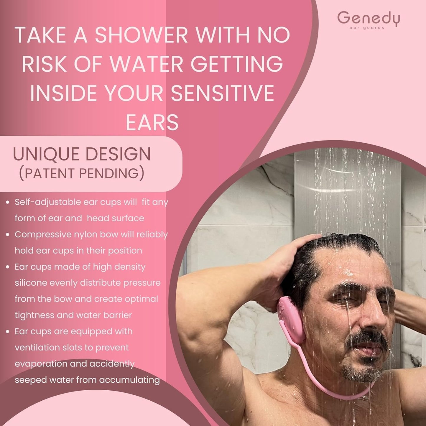 Ear Covers for Shower, Heat and Hair Dye Protection - Pink - Waterproof Ear Covers for Washing Hair - Reusable Silicone Ear Caps For Hair Dye - Ear Protectors From Heat Styling and Dryer