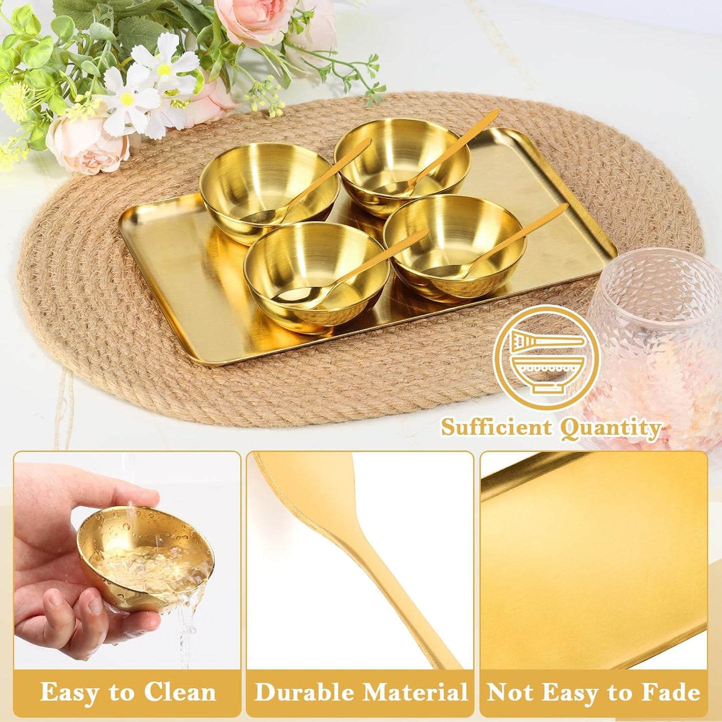DLUGOPIS 9 Pcs Gold Facial Supplies Large Gold Skincare Tray 4 Stainless Steel Facial Mask Mixing Bowls 4 Esthetician Mixing Spoons Spa Tray Esthetician Bowls for Mask Body Care Bathroom