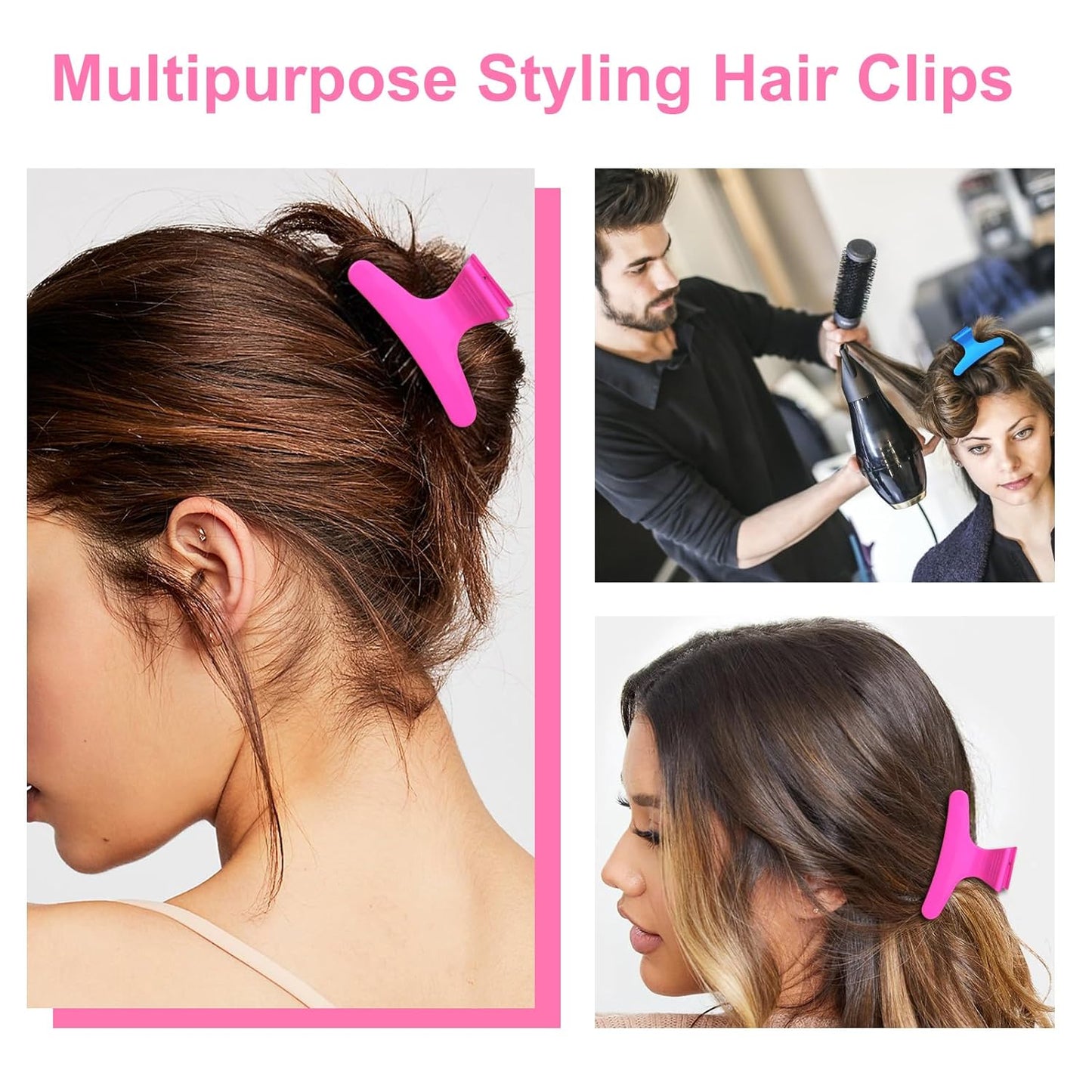 Ondder Blue Hot Pink Butterfly Hair Claw Clips for Styling, Sectioning, Makeup, Pro Hair Clamp Clips for Women, Girls