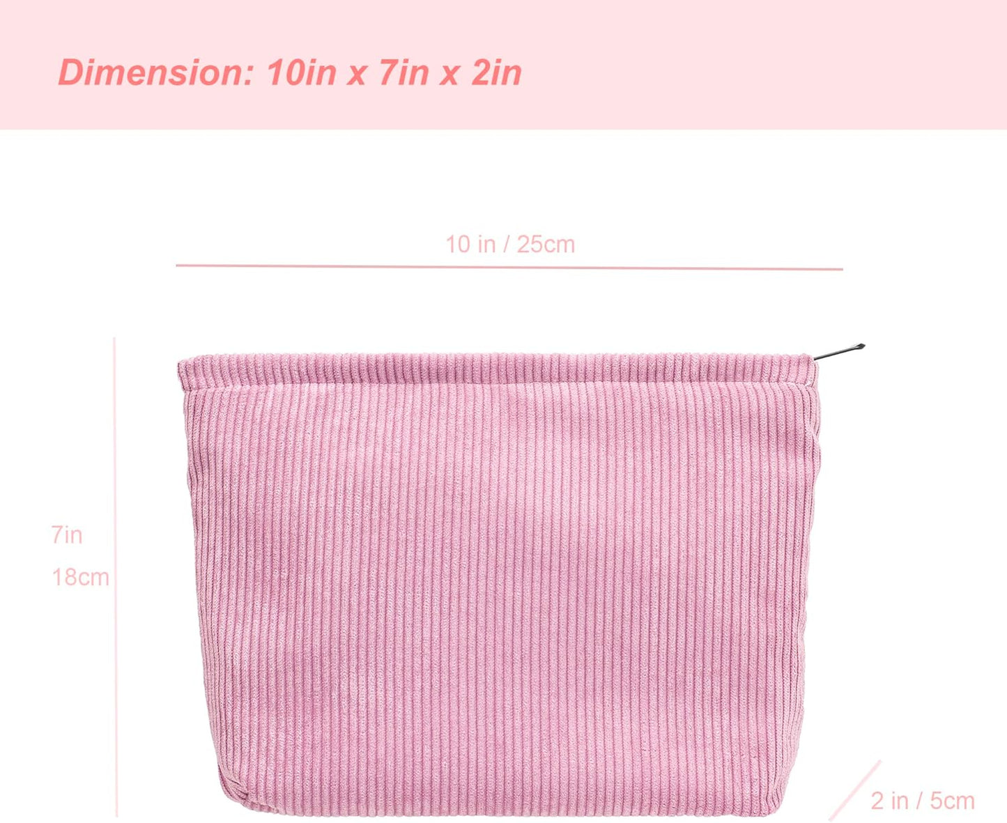 PAZIMIIK Makeup Bag Large Zipper Corduroy Make Up Pouch for Purse Travel Canvas Cosmetic Organizer for Women Brush Storage,Pink
