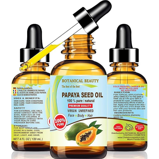 Botanical Beauty PAPAYA SEED OIL WILD GROWTH 100% Pure Natural Virgin Unrefined Undiluted Cold Pressed Carrier Oil for Face, Skin, Hair, Lip, Nails 4 Fl. oz. - 120 ml