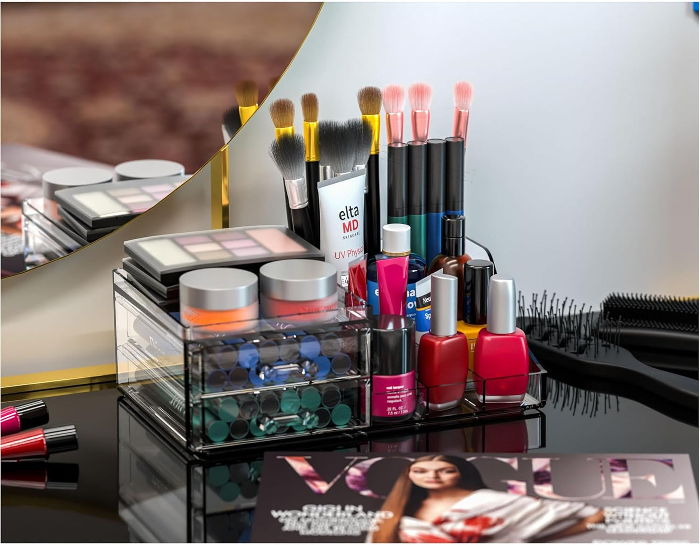 Acrylic Small Makeup Organizer with Drawers,Clear Skincare Organizer for Vanity,Dresser,Bathroom Countertop,Cute Cosmetic Organizer for Lip Gloss,Makeup Brush,Beauty,Skin Care and Cosmetic Storage