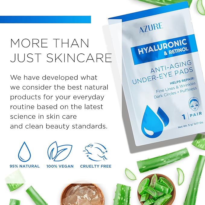 Azure Cosmetics Hyaluronic & Retinol Anti Aging Under Eye Pads- Moisturizing & Rejuvenating Eye Mask Patches - Reduces Fine Lines, Wrinkles, Dark Circles & Puffiness - Made in Korea - 5 Pairs