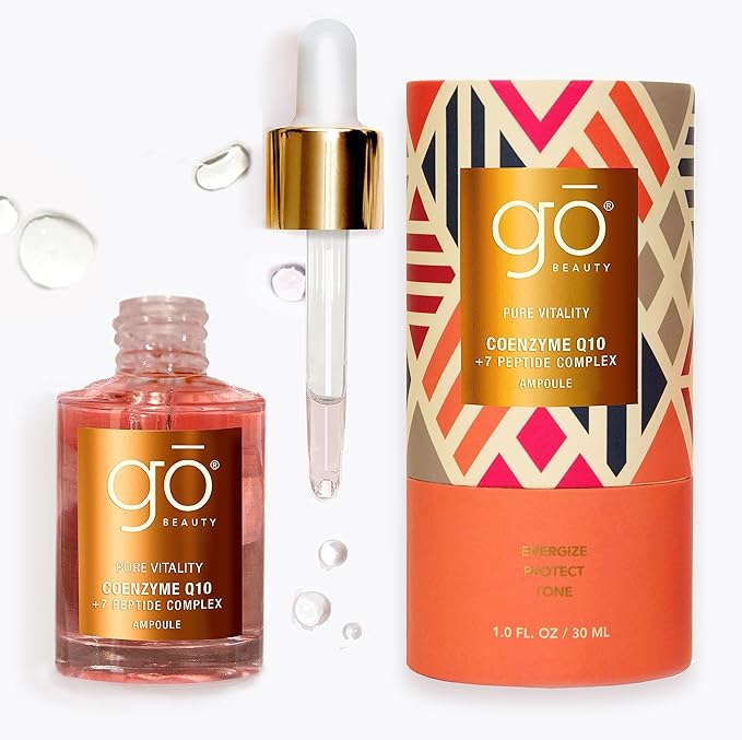 Go Beauty Longevity CoQ10, Daily Antioxidant Defense Serum - A Super Food for Skin, Boost Skin Health, Anti-Aging, Sun Damage, Sagging Skin – with 7 Peptides & Vitamin B3 – Pure Vitality, 1 fl. Oz