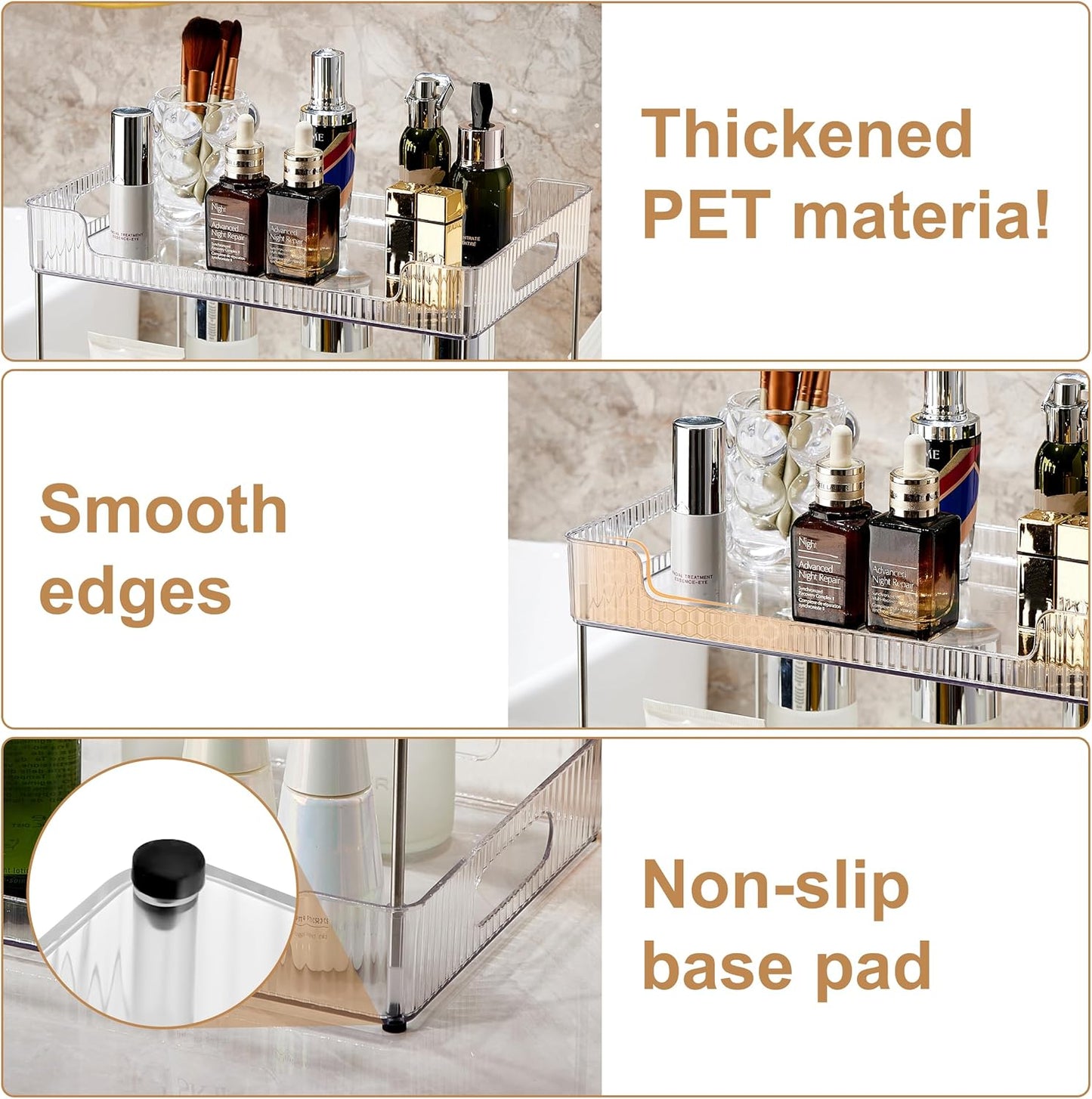 2-Tier Bathroom Counter Organizer, Multi-Purpose Cosmetics Skincare Shelf, Fits A4 Size Makeup Organizer for Office and Vanity Tray, Countertop Storage Solution for Kitchen,Bath.(Clear)