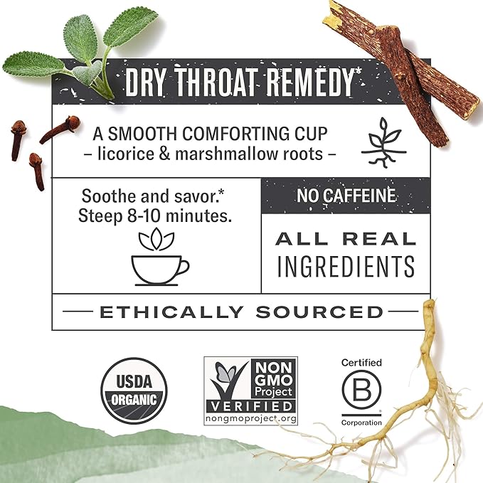 Numi Organic Throat Soother Tea, 16 Tea Bags (Pack of 3), Licorice and Marshmallow Root Tea