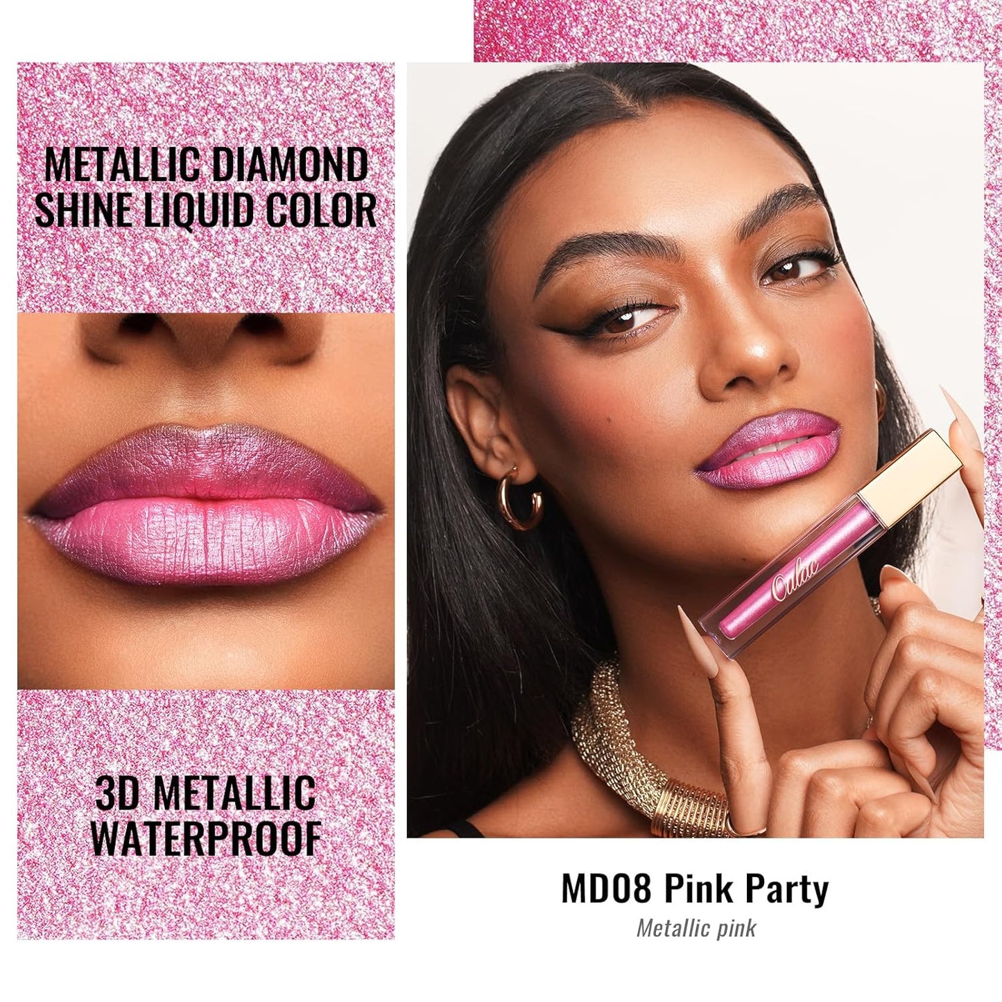 Oulac Metallic Shine Liquid Lipstick Set for Women, Dual Use for Lips & Eyeshadow, Long Lasting Lip Gloss, Metallic Matte High Impact Lip Color No Transfer Vegan Formula, 4.5ml, MD01+02+08
