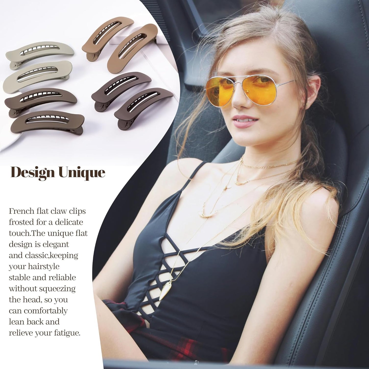 8 Pcs Large Lay Flat Claw Clips for Women French Side Slide Barrettes for Thin Fine Hair Rectangle Alligator Hair Accessories, Matte Multiple Brown