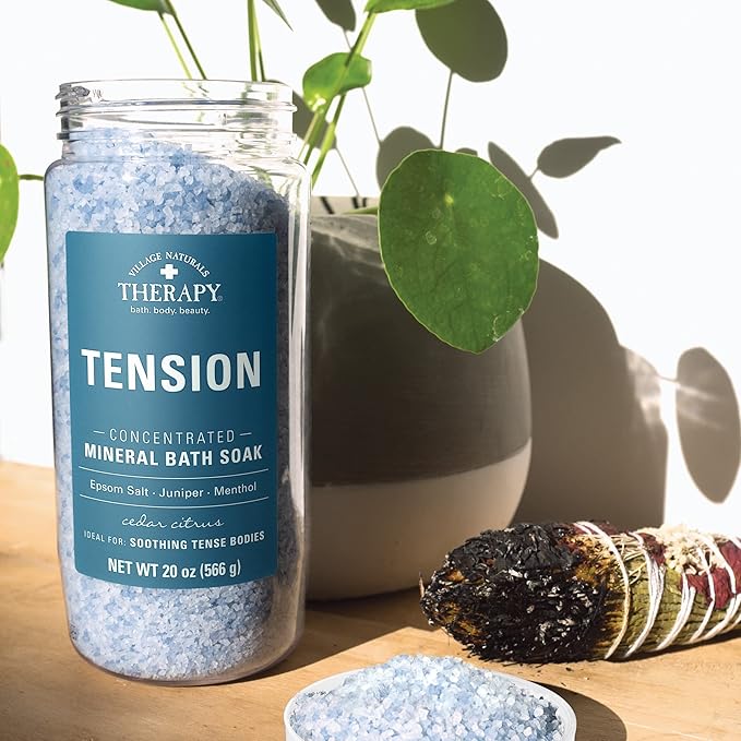 Village Naturals Therapy Tension Concentrated Mineral Bath Soak, Cedar Citrus Scent, 20 Oz, Pack of 3