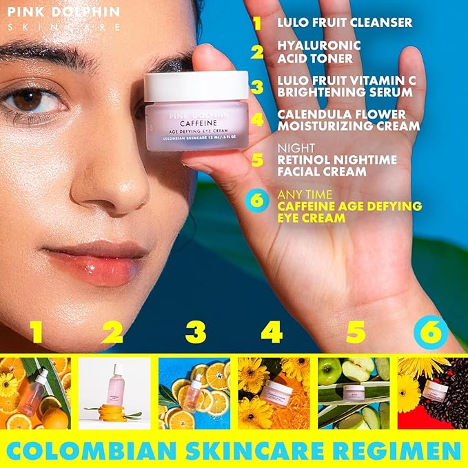 Pink Dolphin Caffeine Eye Cream – Anti-Aging Eye Treatment for Dark Circles, Puffiness & Fine Lines – Hydrating Formula with Caffeine & Hyaluronic Acid Skincare - 0.5 fl oz