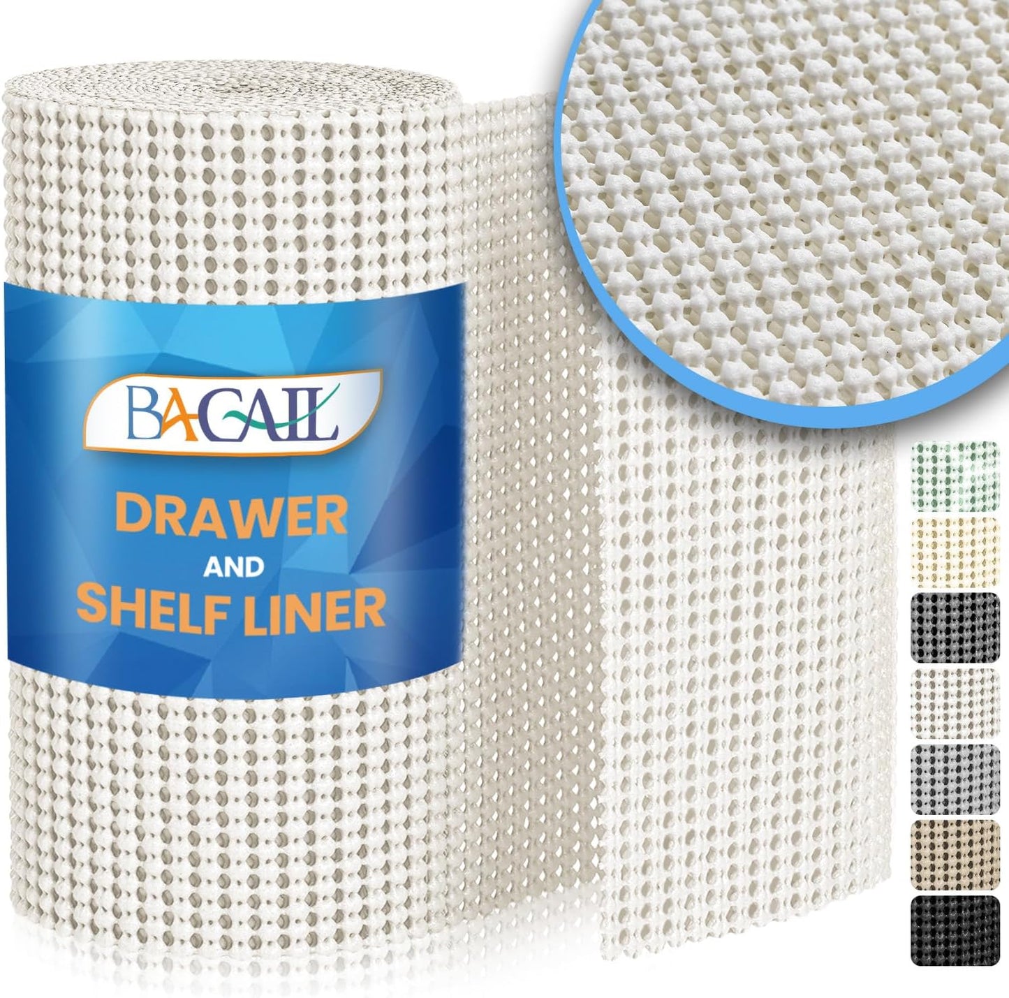 BAGAIL Drawer and Shelf Liner, 17.5 in X 10 Ft Non-Adhesive Shelf Liners for Kitchen Cabinets, Thick Strong Grip Liners for Desk, Shelves, Bathroom Drawers, Cabinet Protection - White