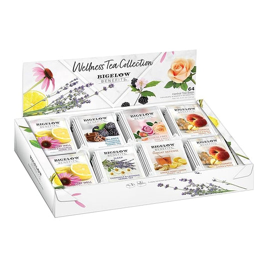 Bigelow Benefits Wellness Herbal Tea Collection, Caffeine Free, Variety Gift Box Sampler, 64 Tea Bags, (Pack of 1) (Flavors may vary)