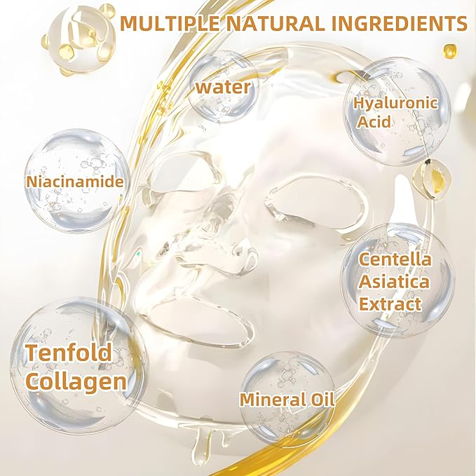 Tenfold Collagen Face Mask, Face Masks Skincare, Hydrates, Moisturizes, Brightens, Firms, and Reduces the Appearance of Fine Lines and Wrinkles, Contains Niacinamide and Hyaluronic Acid (2box)