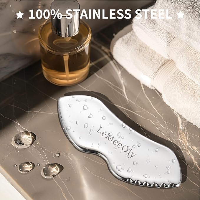Gua Sha Facial Tools Stainless Steel & Face Roller Massager Skin Set, Metal Guasha Facial Roller Massage Tool Natural Skin Care for Face Neck Body, Reduce Puffiness Remove Wrinkles, Gift for Women