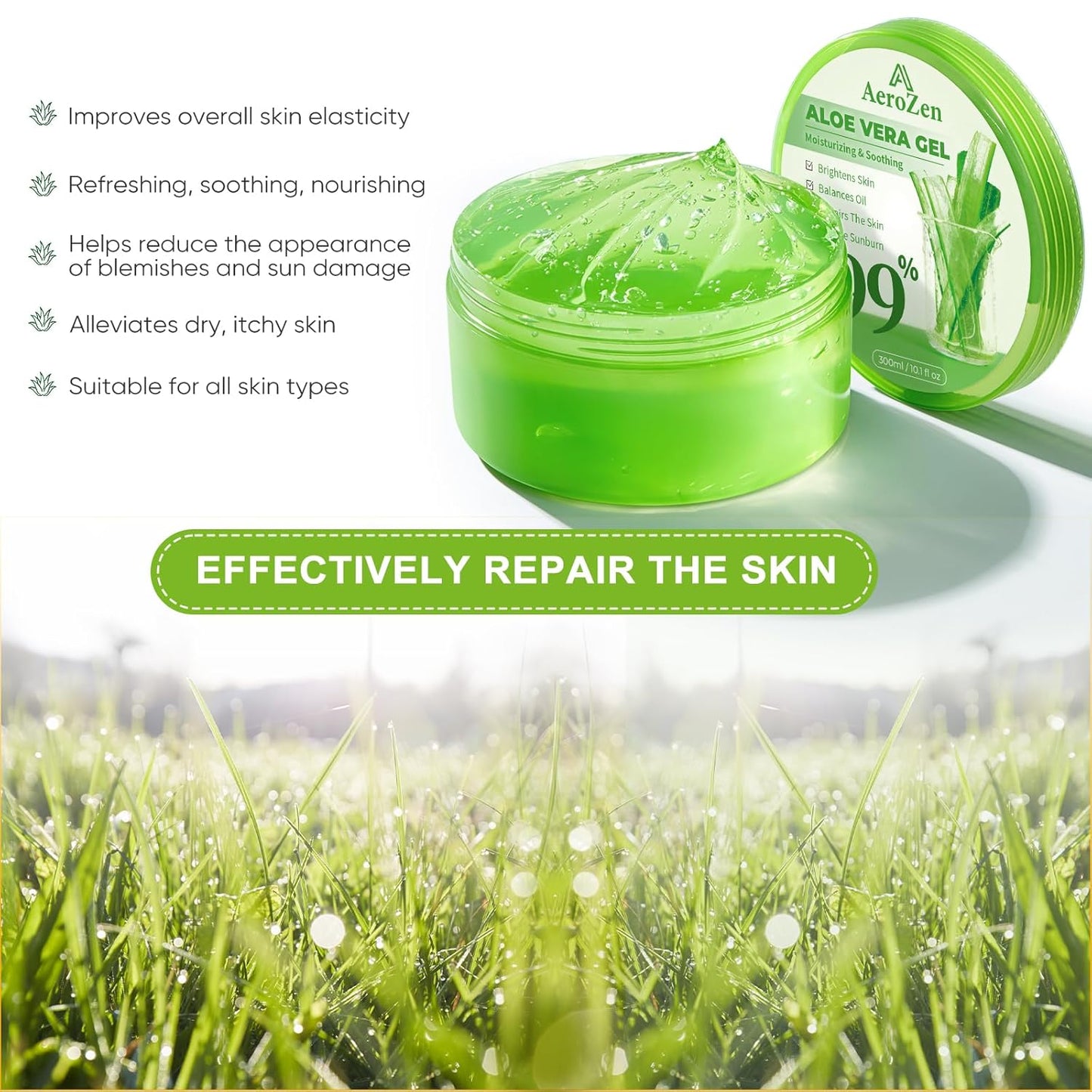 Aero Zen 99% Pure & Organic Aloe Vera Gel - 3-Pack (31.5oz) | Bulk Hydration for Daily & Sun Care | Lightweight, Non-Greasy, Alcohol-Free for Face/Body/Hair | Vegan