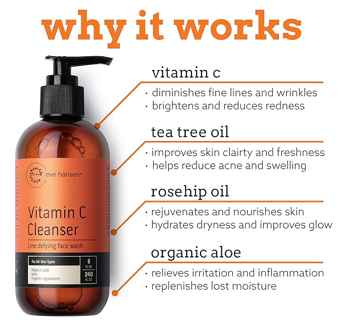 Eve Hansen Classic Vitamin C Allstars Collection | Natural Vit C Face Wash for a Deep Clean (8 oz) | Brightening Moisturizer (4 oz) | Anti Aging Night Repair Cream/Neck Cream (2 oz) for All Skin Types