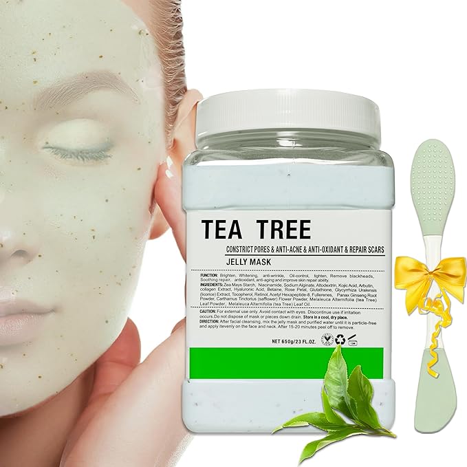 Jelly Mask Powder for Facials,Tea Tree Moisturizing Jelly Face Mask,24k Gold Jelly Face Mask,Face Masks with Double-ended Silicone Brush, 23 Fl Oz