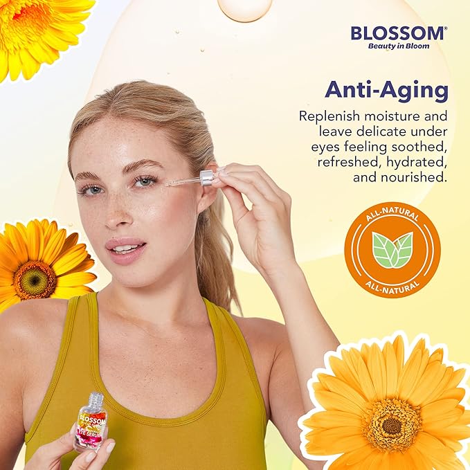 Blossom All Natural Eye Serum with Essential Oils, Organic Cruelty Free Moisturizing, Infused with Real Flowers, Made in USA, 0.5 fl. oz., Summer Breeze