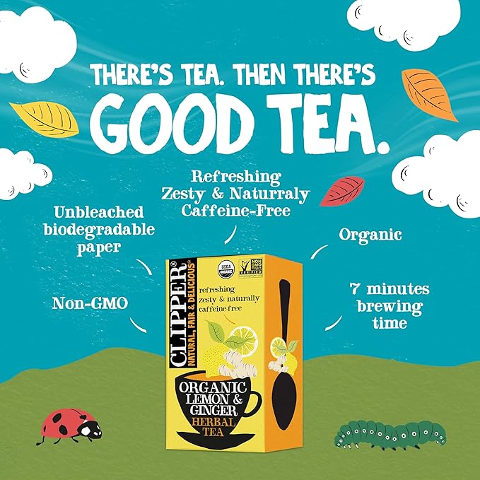 Clipper Tea Lemon & Ginger Teabags – Caffeine Free, USDA Organic, Great Hot or Iced – Aromatic, Natural, Fair & Delicious – 120 Tea Bags