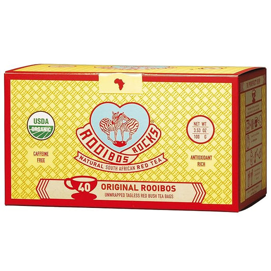 Premium Organic Rooibos Tea Bags 40 - Naturally Sweet Herbal Tea Safe for Children and Pregnant Women - Low Tannin, Caffeine Free Rooibos Tea Sustainably and Ethically Farmed in South Africa 