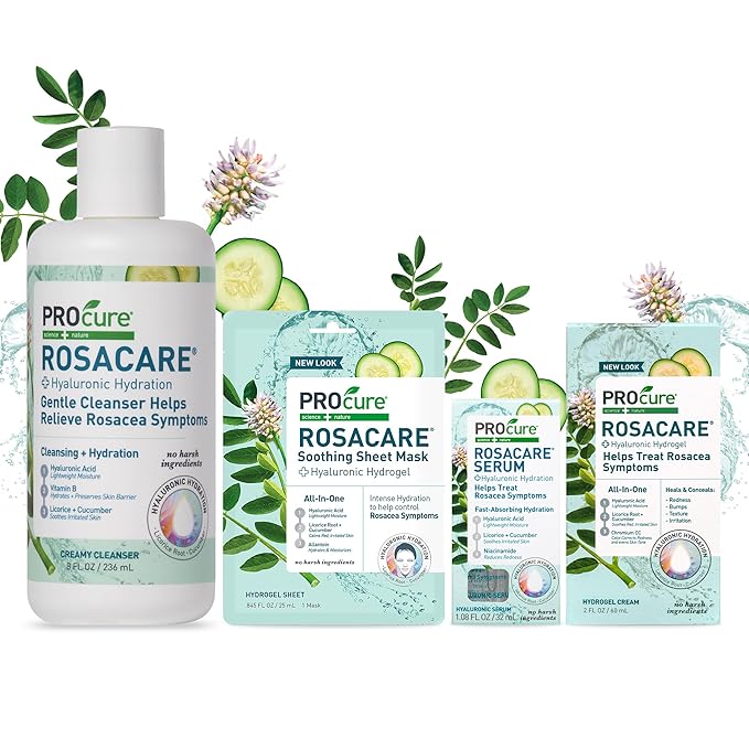 PROcure Rosacare Soothing Sheet Face Mask with Hyaluronic Hydrogel for Rosacea Symptoms, 5 Masks