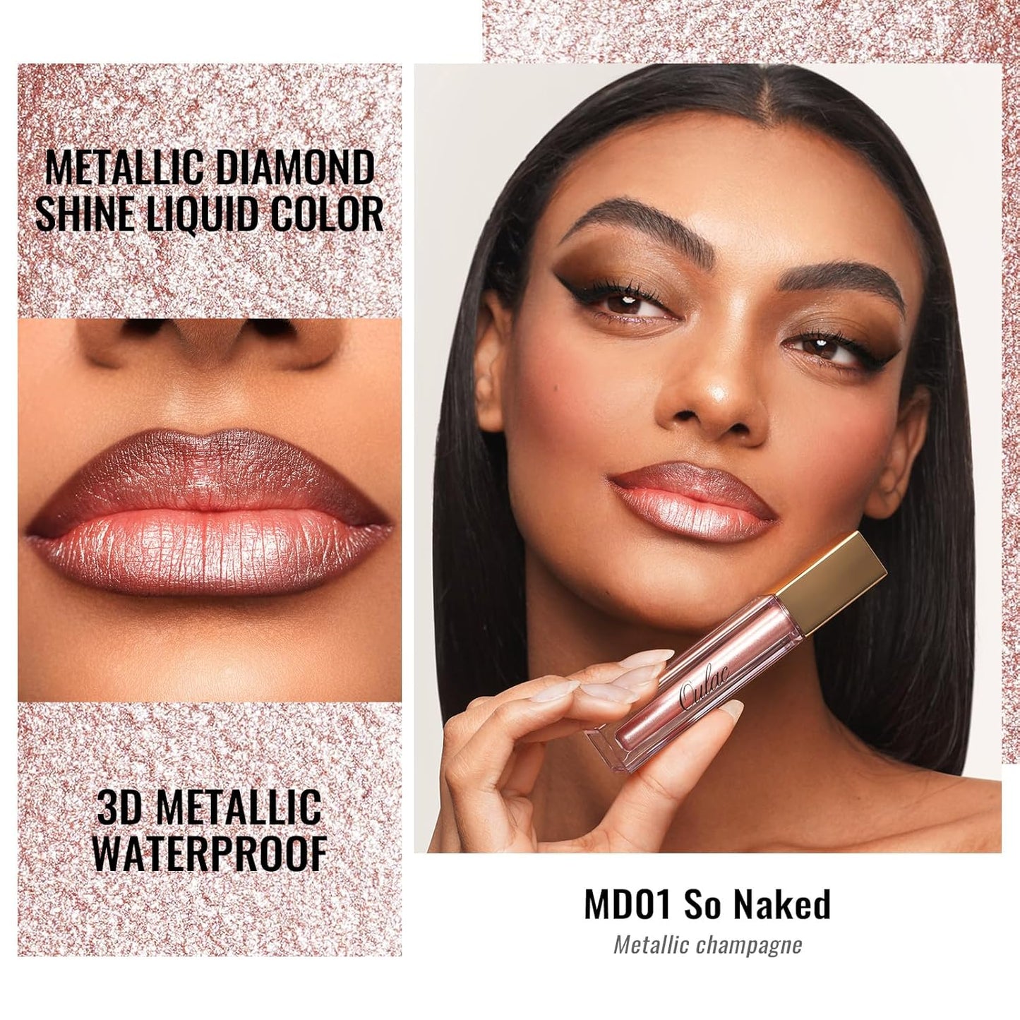 Oulac Metallic Shine Liquid Lipstick Set for Women, Dual Use for Lips & Eyeshadow, Long Lasting Lip Gloss, Metallic Matte High Impact Lip Color No Transfer Vegan Formula, 4.5ml, MD01+04+07