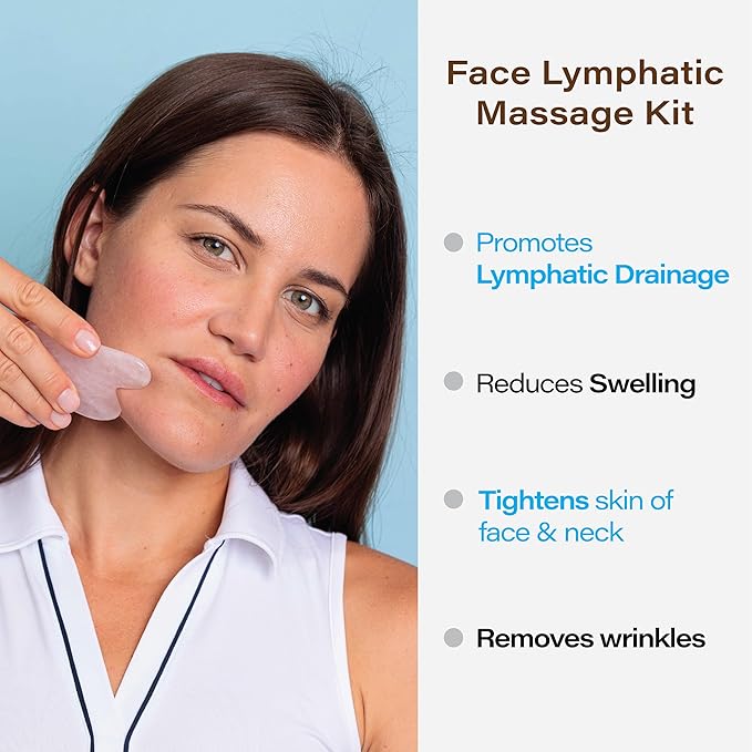 Bruizex Lymphatic Drainage Face Massager Set: Rose Quartz Face Roller & Gua Sha Facial Tool for Lymphatic Massage, Muscle Tension Relief, Skin Care, For Lymphatic Massage Oil, Serum & Face Cream