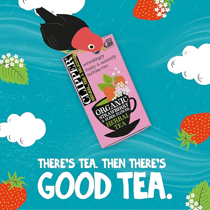 Clipper Tea Strawberry & Elderflower Herbal Tea – Caffeine Free, USDA Organic, Great Hot or Iced – Refreshingly Fruity, Natural, Fair & Delicious – 120 Tea Bags