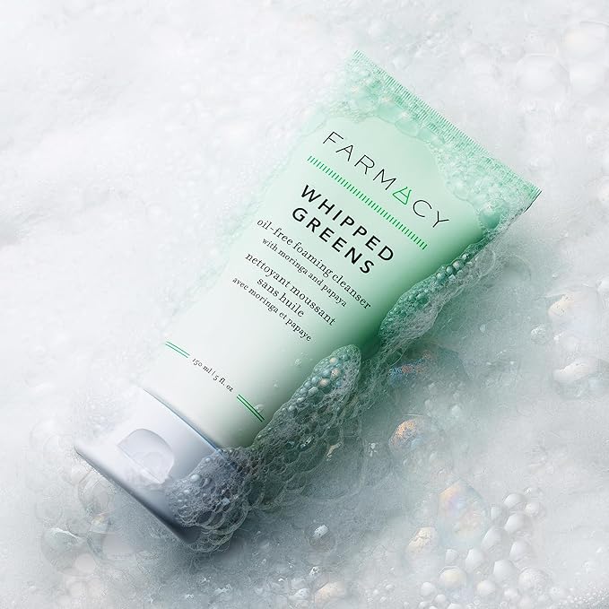 Farmacy Foaming Face Wash for Oily Skin - Whipped Greens Oil-Free Gentle Facial Cleanser + Exfoliator - Infused with Green Clay to Remove Impurities, Control Oil + Maintain Skin Hydration (50ml)