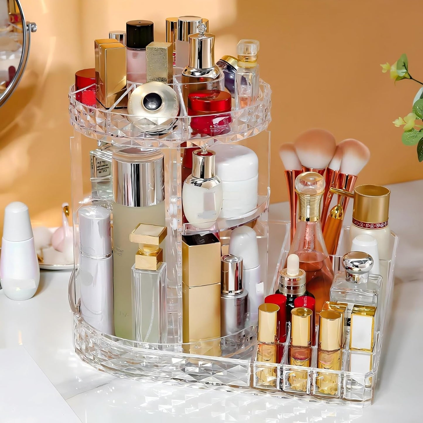 Large Capacity Rotating Acrylic 360 Degree Makeup Organizer 5 Layers Adjustable Cosmetic Storage Standr Best for Perfume Skincare Jewelry Display Dresser