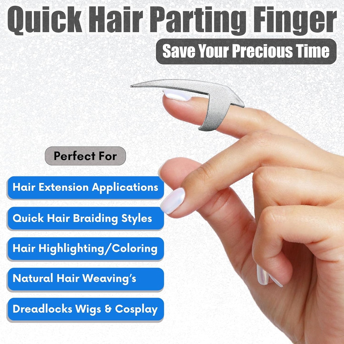 Hair Parting & Sectioning Ring - Stainless Steel Finger Braiding Hair Pick Tools for Durable Dreadlocks Wig, Curling, Weaving Quick Installation of Remy Human Hair Extensions (1pc, Glitter Silver)