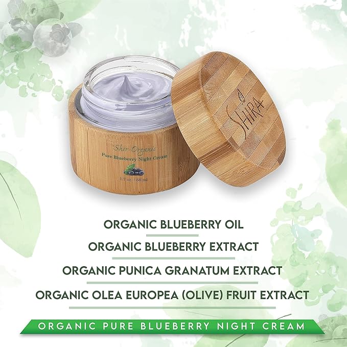 Shir Organic Blueberry Night Cream for Nourished, Wrinkle-Free, Radiant Skin. Moisturizer Face Cream with Anti-Aging Formula keeps Skin Hydrated, Pure Facial Skin Care Product (50ml)