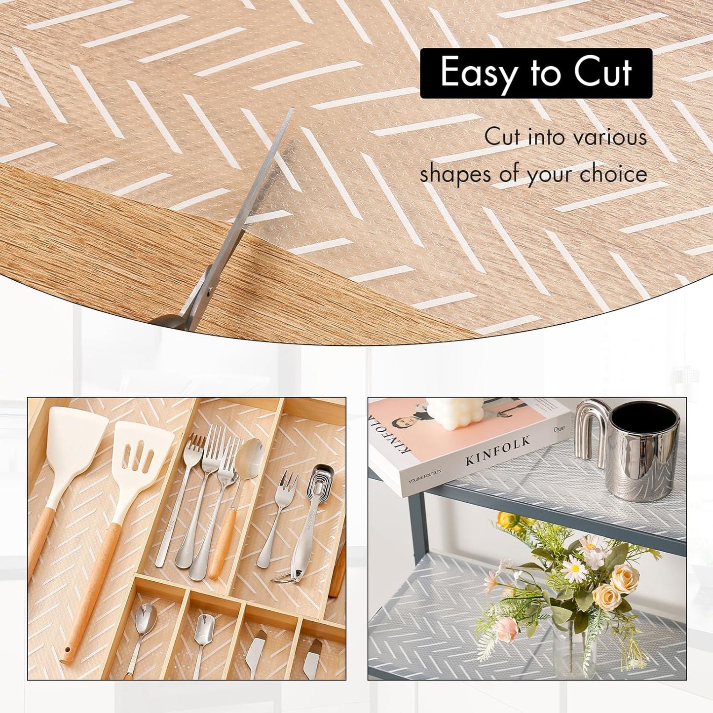 Cooyes Shelf and Drawer Liner for Kitchen Cabinets – Non-Adhesive, Waterproof, Non-Slip Cabinet Liners for Scratch Protection, Desk, Refrigerator, Shelves, Drawers with Modern Pattern